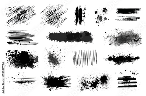 Collection of Black Ink Splatter and Brush Stroke Textures
