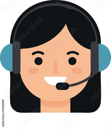 Female Customer Service Representative Wearing Headset Smiling Vector Illustration 