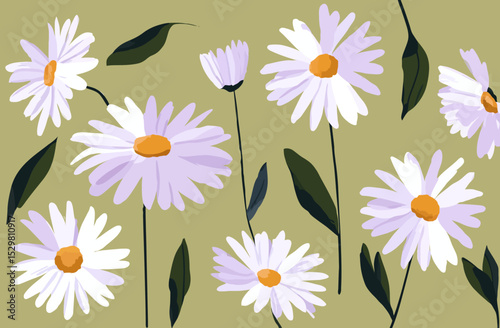 Vintage Floral Pattern Elegant Lavender and White Daisies Design