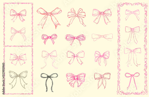 Vintage Retro Bows and Frames A Collection of Hand-Drawn Illustrations