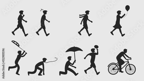 Silhouettes of people engaging in various activities with transparent backgrounds