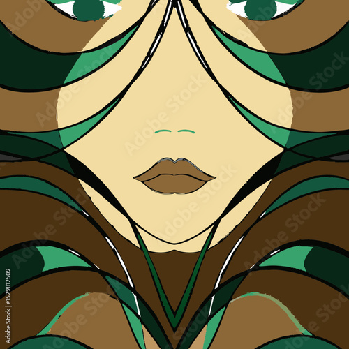 Abstract portrait of a woman with green eyes and brown hair
