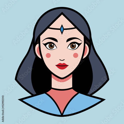 Illustration of a woman with a blue gem on her forehead