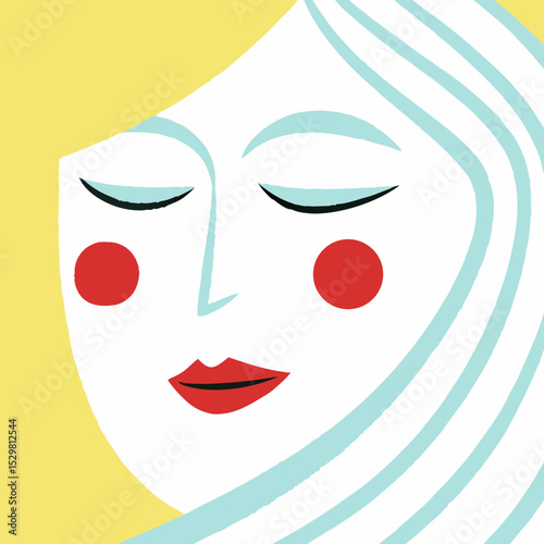 Stylized portrait of a woman with closed eyes and blush