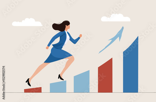 Businesswoman Running Upward Trend Chart Career Growth and Success