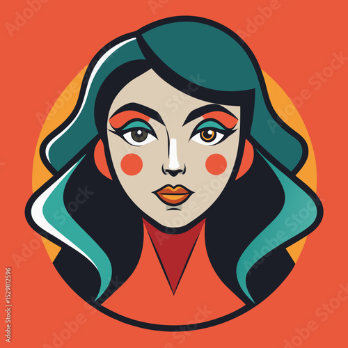 Illustration of a woman with teal hair and orange cheeks