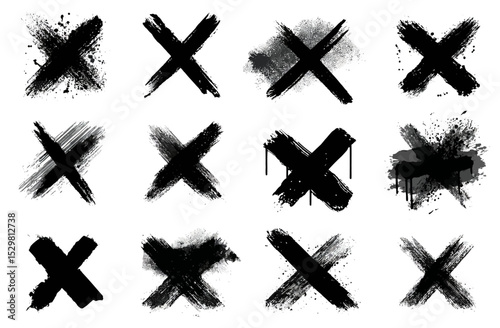 Collection of Hand-Painted Cross Mark Brushes Grunge X Graphics