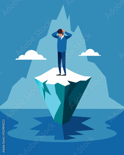 The person on the iceberg held their head high but the pressure of their hidden emotional iceberg threatened to pull them under at any moment.. Vector illustration