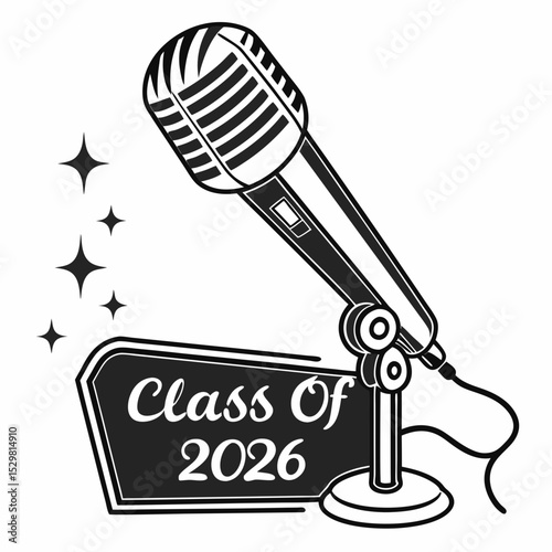 Class of 2026 graduation microphone design retro style
