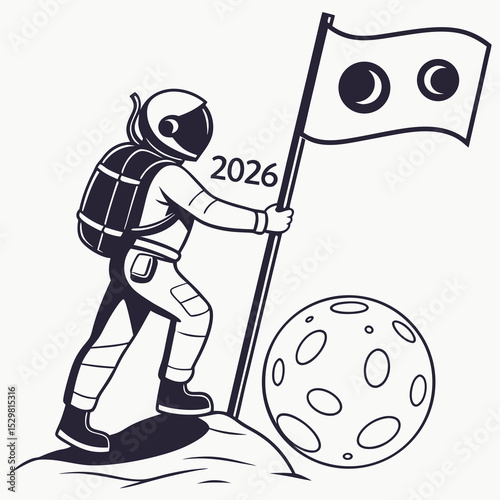 Astronaut planting flag on moon surface 2026 lunar mission