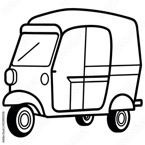 Black Outline Auto Rickshaw Tuk Three Wheeler Vehicle Illustration