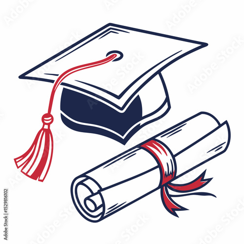 Graduation cap and diploma scroll illustration education success achievement