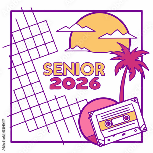 Senior 2026 retro cassette tape graduation design element