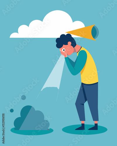 A thick fog of cynicism blinding a person making it hard for them to see the bright side of things.. Vector illustration