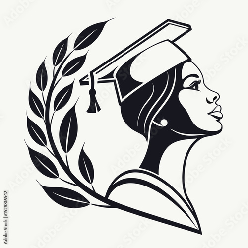 Graduate woman profile silhouette laurel wreath cap