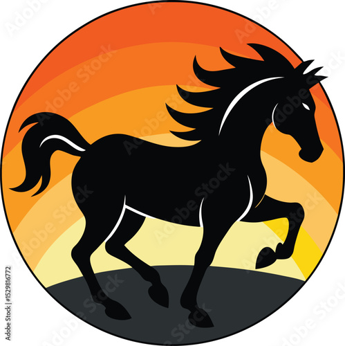 Silhouette of a Running Horse at Sunset