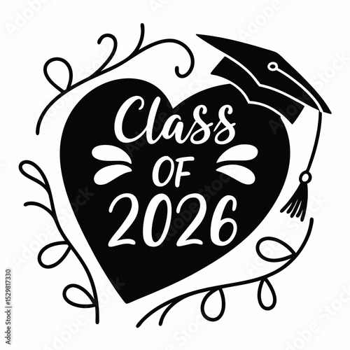 Class of 2026 graduation heart design black and white