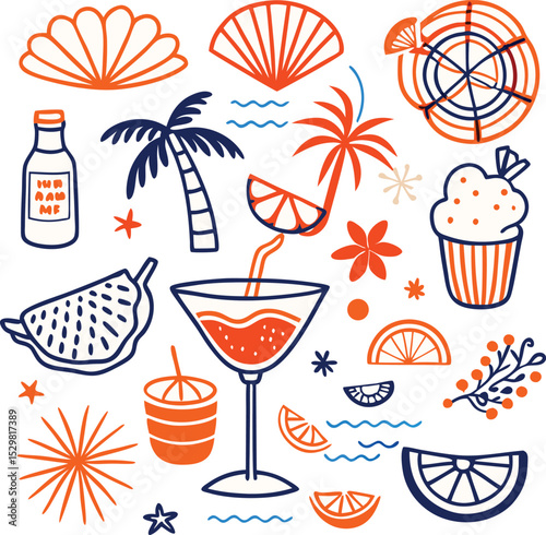 Summer tree and fruit juice glass icon 