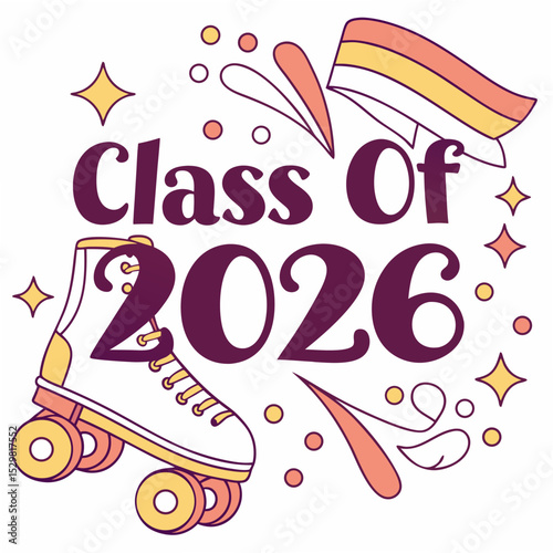 Class of 2026 graduation design element retro roller skate