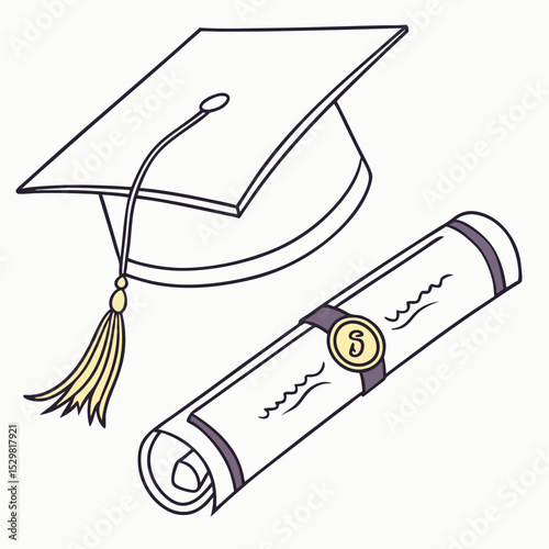 Graduation cap and diploma scroll academic achievement success education ceremony