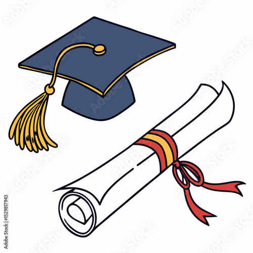 Graduation cap and diploma scroll academic achievement success education