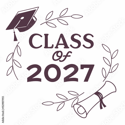 Class of 2027 graduation design with cap and diploma