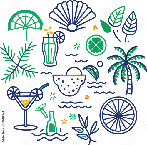 Summer tree and fruit juice glass icon 