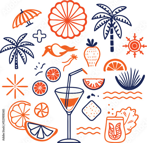 Summer tree and fruit juice glass icon 