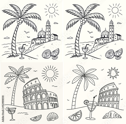 Summer tree and fruit juice glass icon 