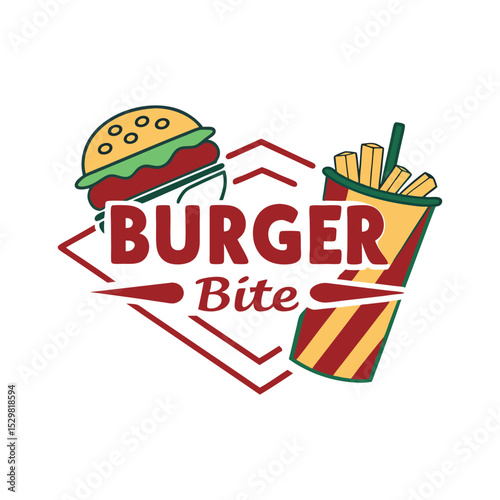 Burger Bite Fast Food Logo Vector Illustration Modern Design Element Isolated on White Background Restaurant Graphic Art