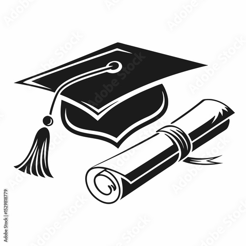 Graduation cap and diploma scroll academic achievement success education