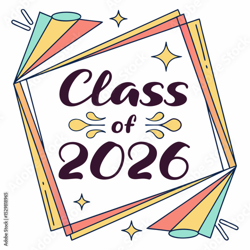 Class of 2026 retro graduation design colorful geometric shapes