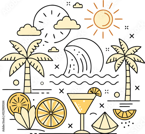 Summer tree and fruit juice glass icon 
