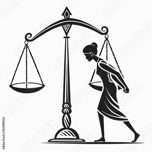 Woman silhouette balancing scales justice equality concept