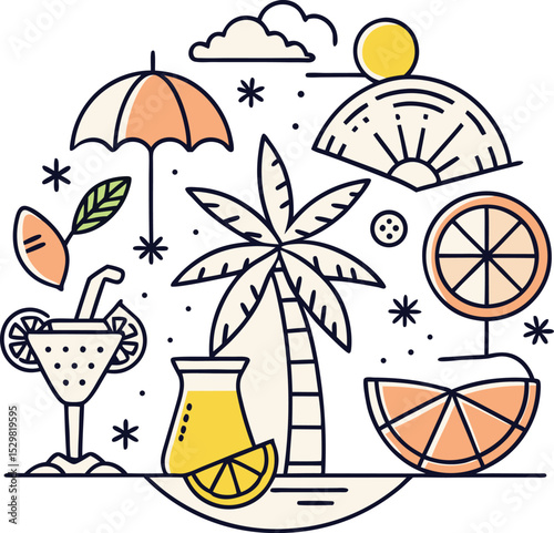 Summer tree and fruit juice glass icon 