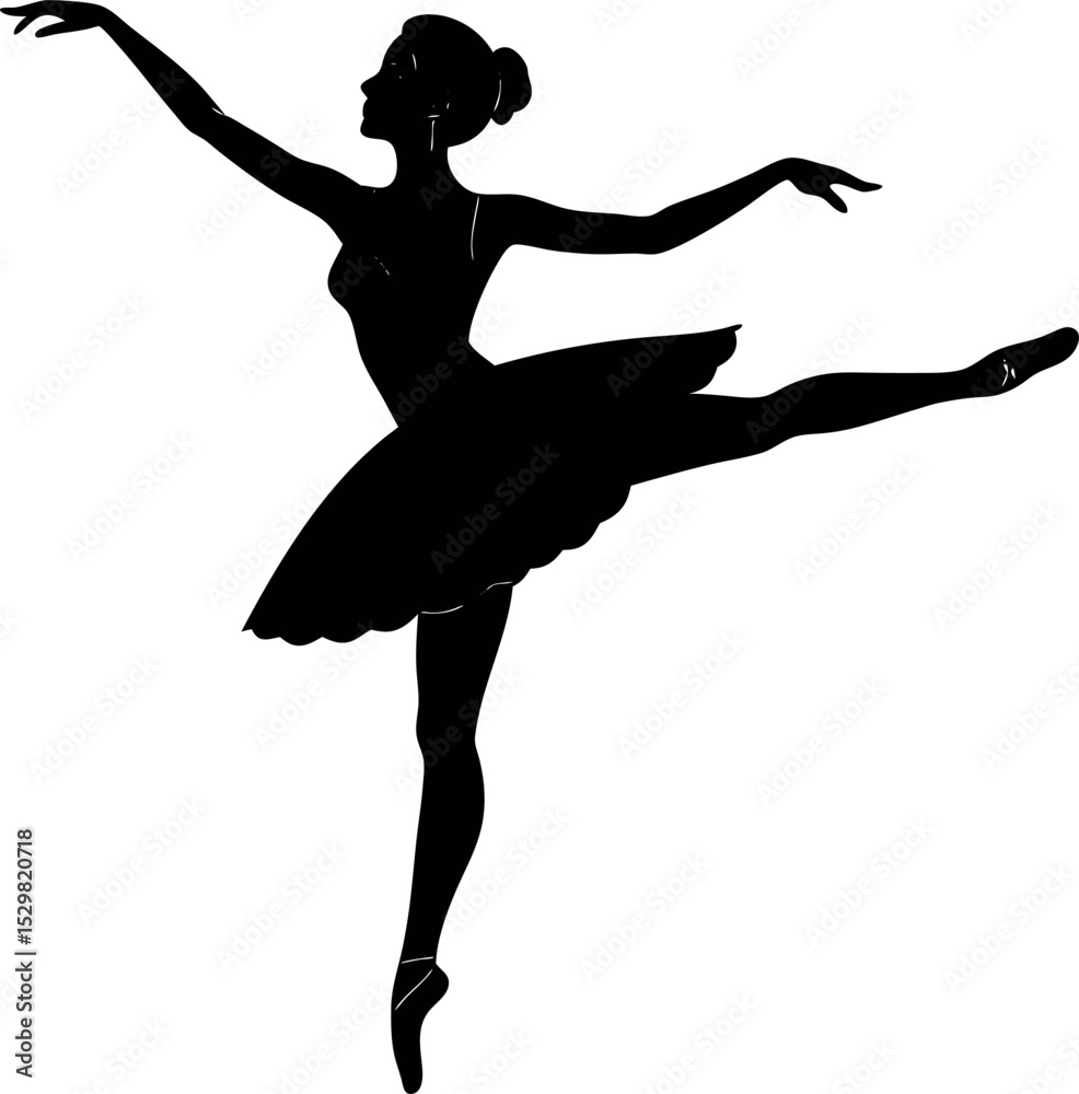Obraz premium Silhouette of a woman doing ballet spin pose on white background