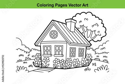 Cute house coloring page for kids vector illustration