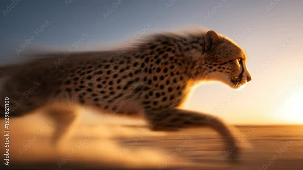 Cheetah running in the sunset