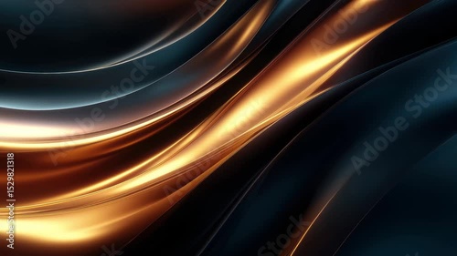 Abstract metallic waves in dark gold and blue tones