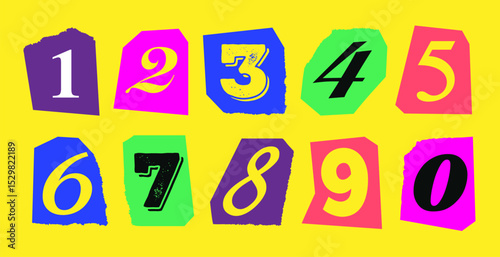 Number set colorful magazine style modern typography