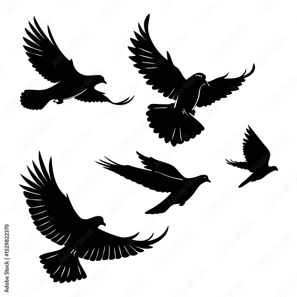 Fototapeta premium Flying Pigeon Silhouette Vector – Minimalist Bird Clip Art for Nature and Peace Concepts