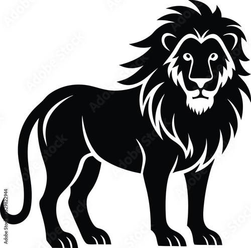 Majestic lion standing tall in black and white minimalist vector design