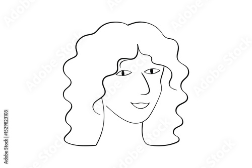 Woman with curly hair line drawing minimalist portrait