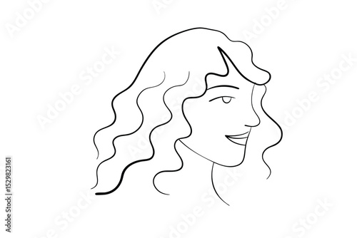 Woman with wavy hair line drawing minimalist art
