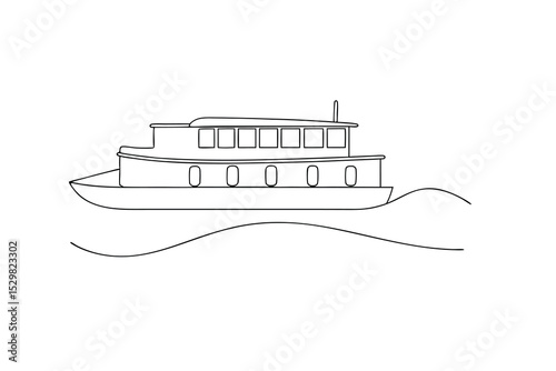 Simple line drawing of a ferry boat on water