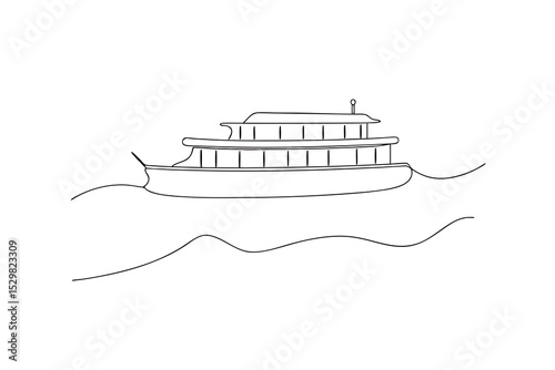 Simple line drawing of a ferry boat on water