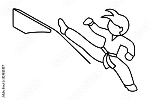 Karate kid line drawing martial arts kick action pose