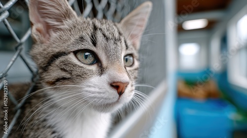 animal shelter documentary, professional documentary-style showcases various families at a contemporary animal shelter adoption center, featuring cute cats in clean, open spaces and heartwarming