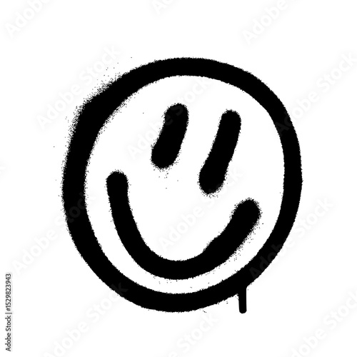 Graffiti smiling face emoticon in black on white background.