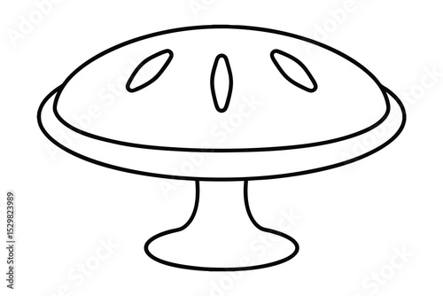 Line drawing of a pie on a pedestal cake stand